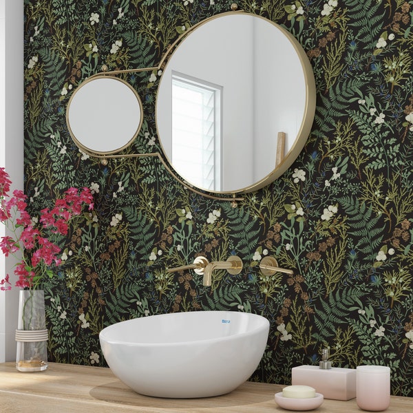 Fern Botanical Wallpaper, Removable and Renter Friendly,  Peel and Stick |Traditional Wallpaper, Leaves Wallpaper accent wall 3372