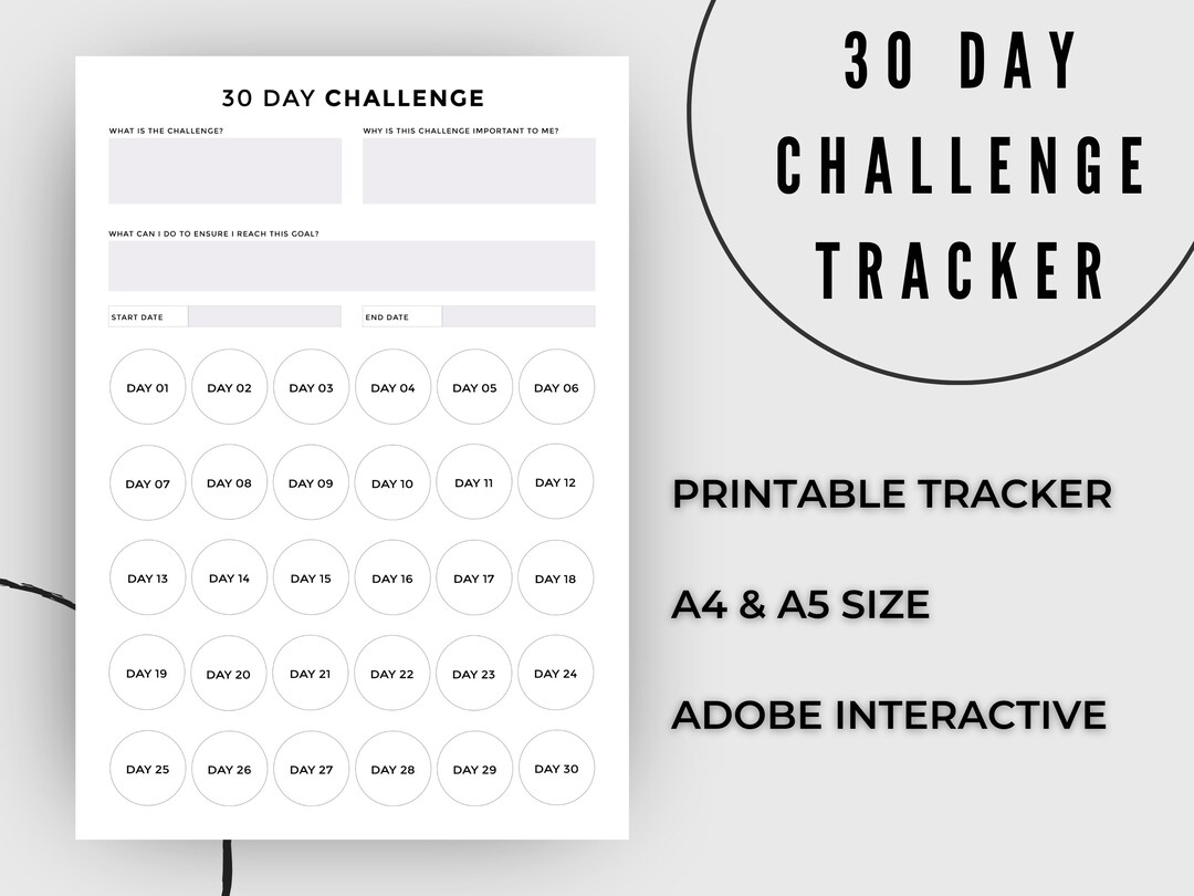 30 Day Challenge Tracker | A4 A5 Printable - Etsy New Zealand