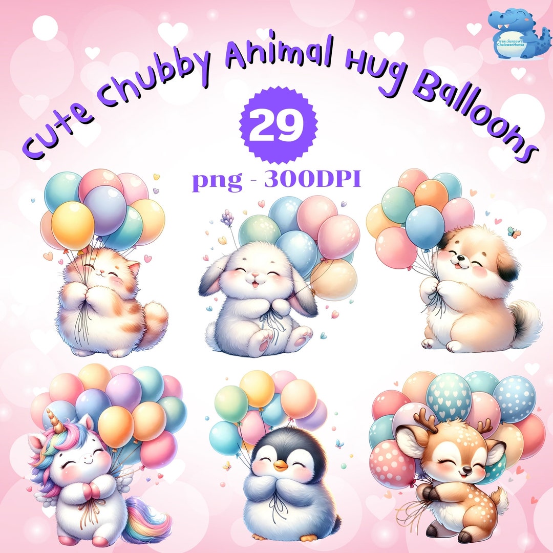 Cute Chubby Animal Hugging Balloons Clipart, 29 High-quality Images ...