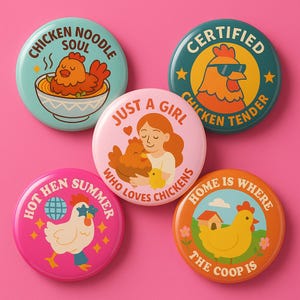 Chicken Pins, Chicken Buttons, Chicken Pinback Buttons, Cute Chicken pins, Pins for chicken lovers, 32mm