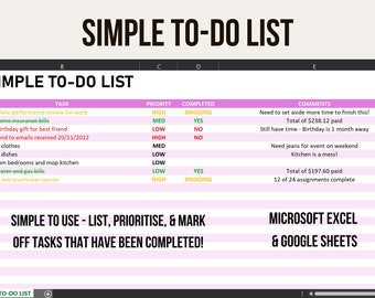 Simple To-Do List - Simply Add Tasks, Prioritize, & Set Status - Productivity Tracker Tool [PINK VERSION]