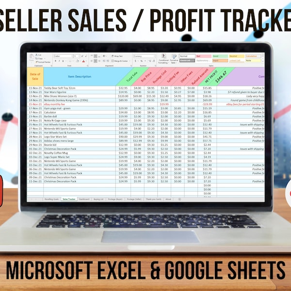 Reseller Sales / Profit Tracker - Microsoft Excel & Google Sheets Spreadsheet Template for eBay, Etsy, Amazon, Poshmark - BLUE EDITION