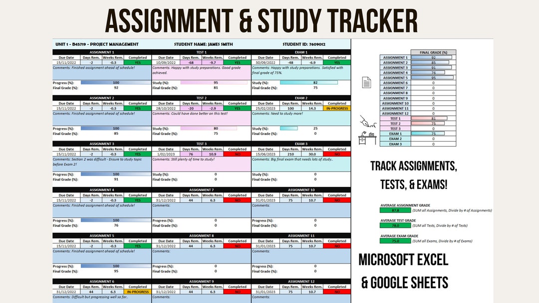 Assignment / Study Tracker - Track Progress / Grades for Assignments ...