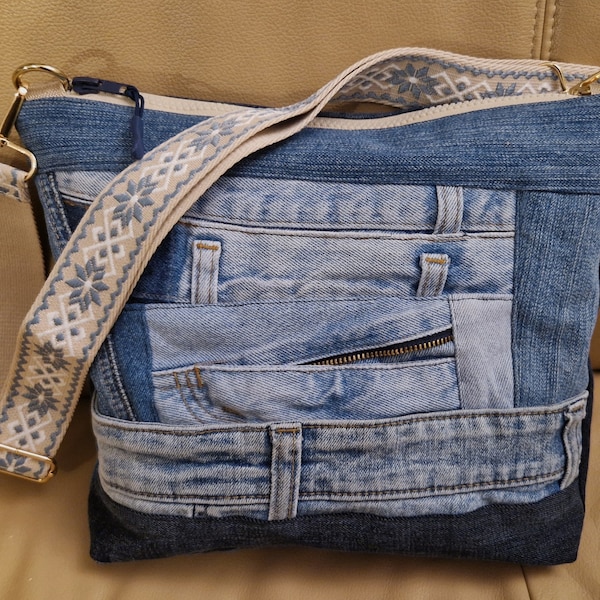 große Handtasche Patchwork Jeans Upcycling Jeanstasche