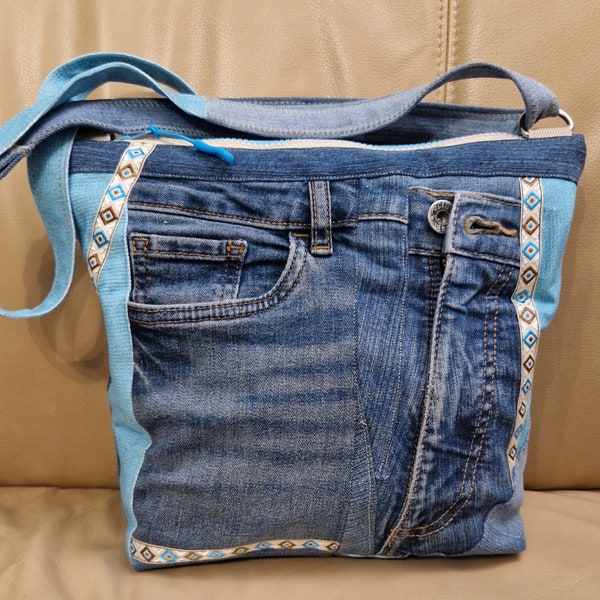 große Handtasche Jeans Upcycling Jeanstasche türkis blau