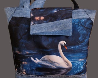 large shoulder bag jeans upcycling shopper jeans bag swan