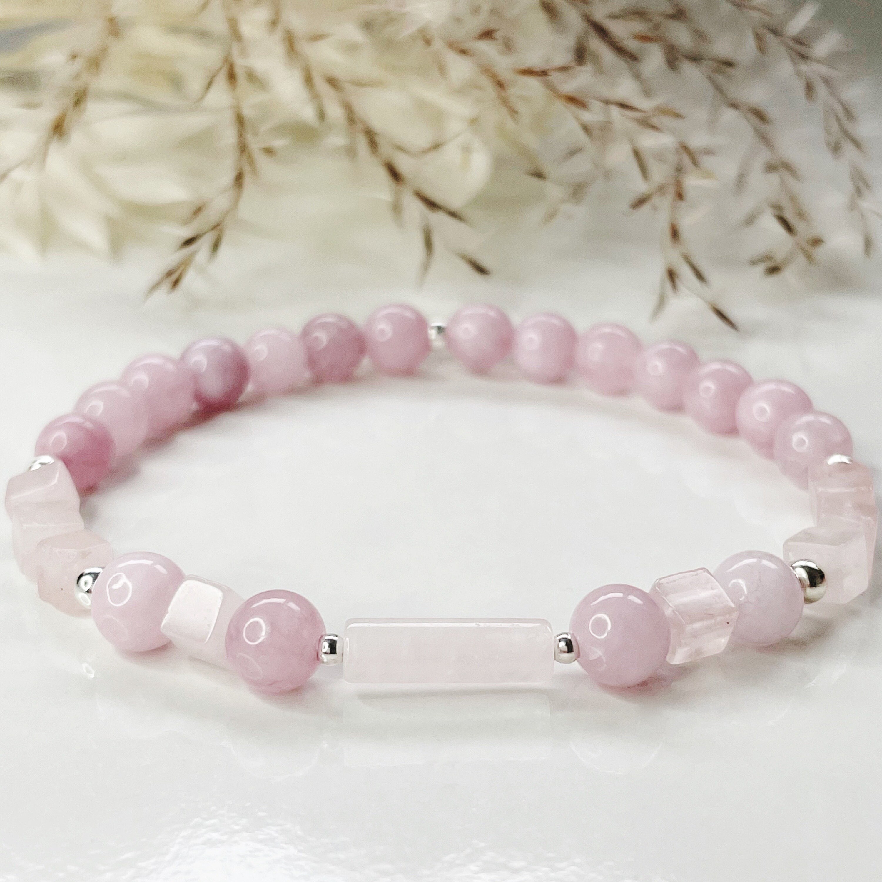 Natural Rose Quartz and Kunzite Healing Crystal Bracelet Etsy