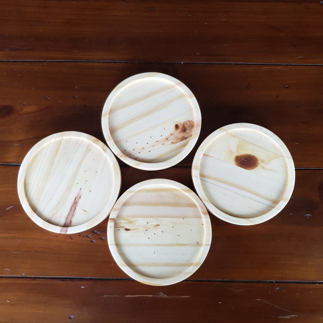 4 Wooden Round Coasters Round Cork Bottom Coaster Round Etsy