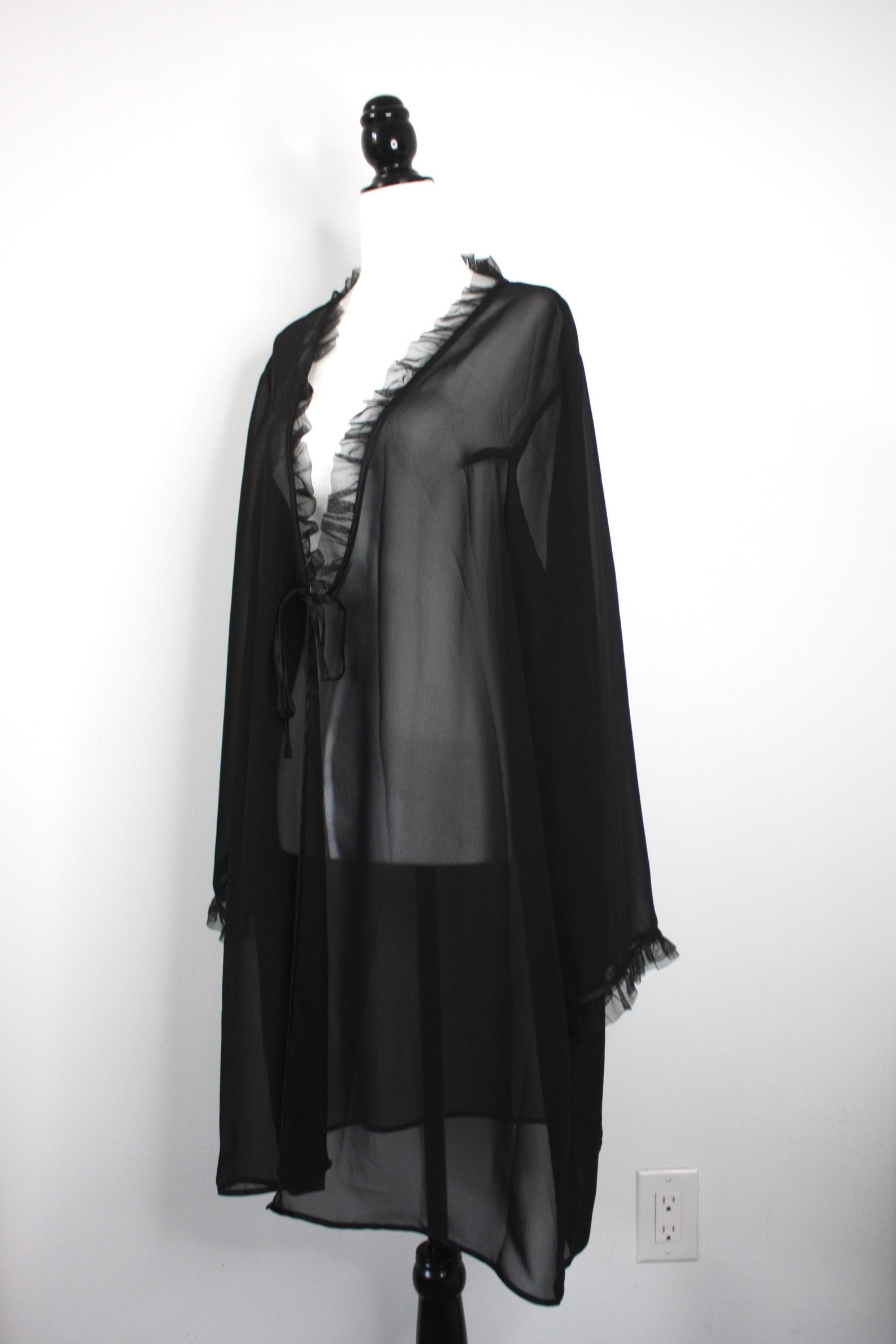 Vintage See Through Black Robe Night Robe Chiffon See | Etsy