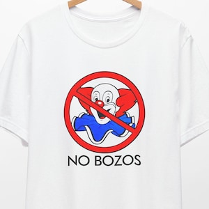No Bozos t-shirt, Eddie Van Halen Shirt Parody 80s Bozo The Clown