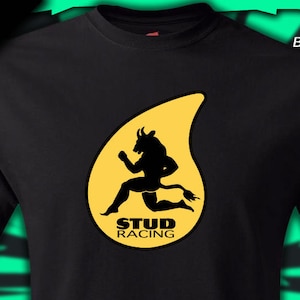 Stud Racing Devil Minotaur T-shirt, Retro Gear Head