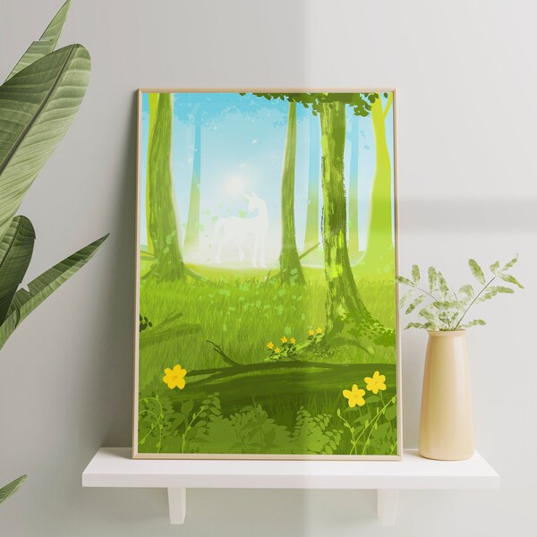 Jednorożec plakat dla dzieci do wydruku, magiczne zwierzątka, magic forest, unicorn, wall art for kids, obrazy do pokoju dziecięcego