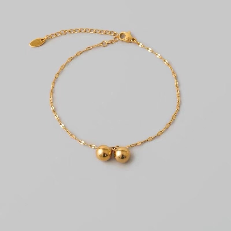 High Quality 18k Gold Color Anklet , Lucky Double Ball Anklet ,simple