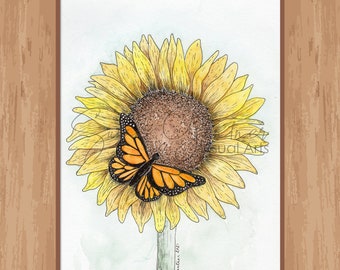 Sunflower and Monarch Giclee print