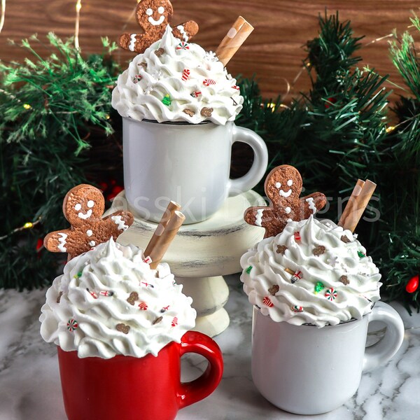 Gingerbread Man Faux Whipped Cream Mini Mug, Tiered Tray Decor