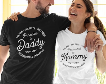 Promoted to Mommy and Daddy Matching Tshirts, Pregnancy Announcement Shirts, Gift for New Parents, Baby Announcement Tshirts, Gender Reveal