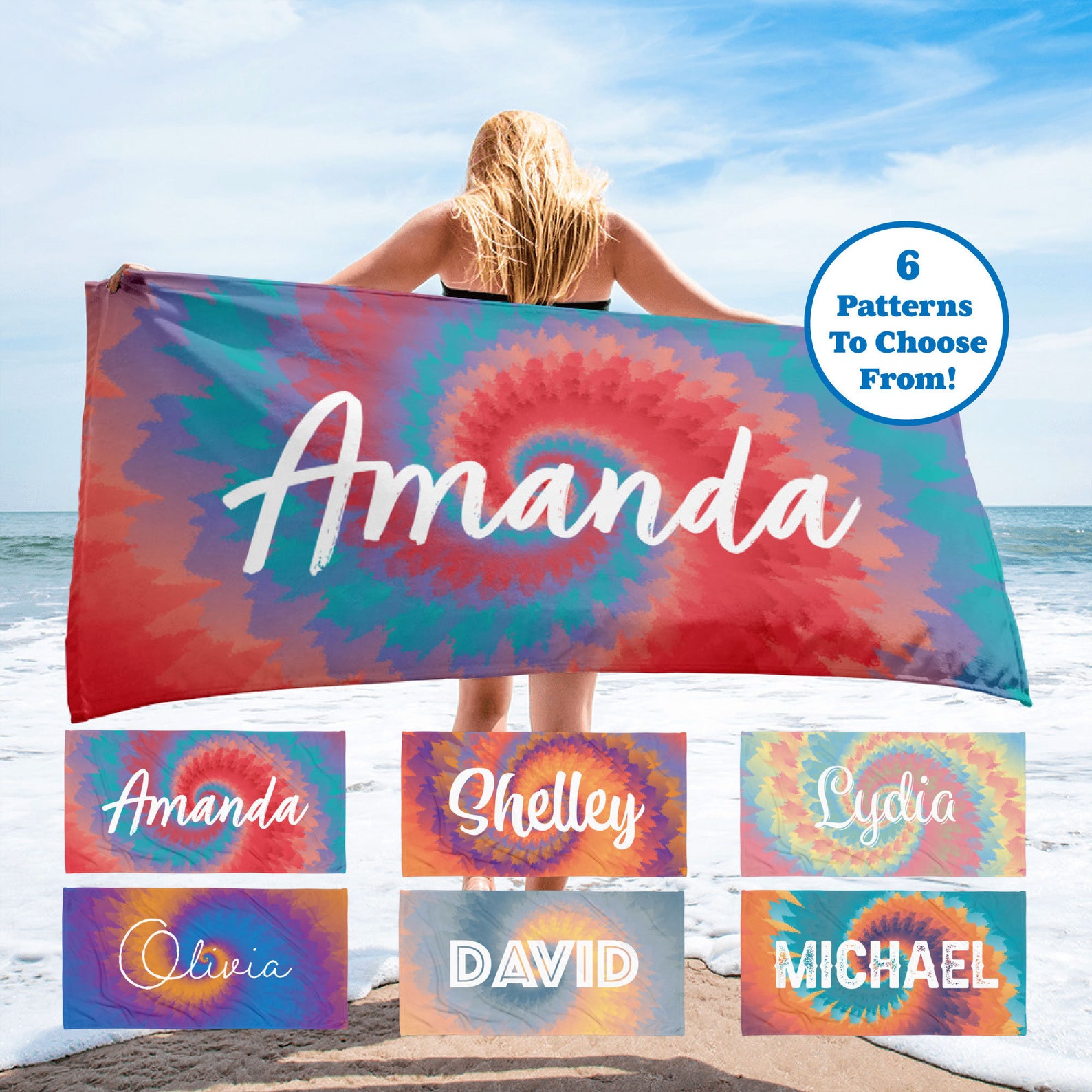 Buy Personalized Beach Towel Matching Set Custom Tie Dye Towel Online
