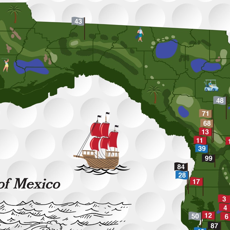 Florida Golf Bucket List Map Framed Print Top 100 Florida Etsy