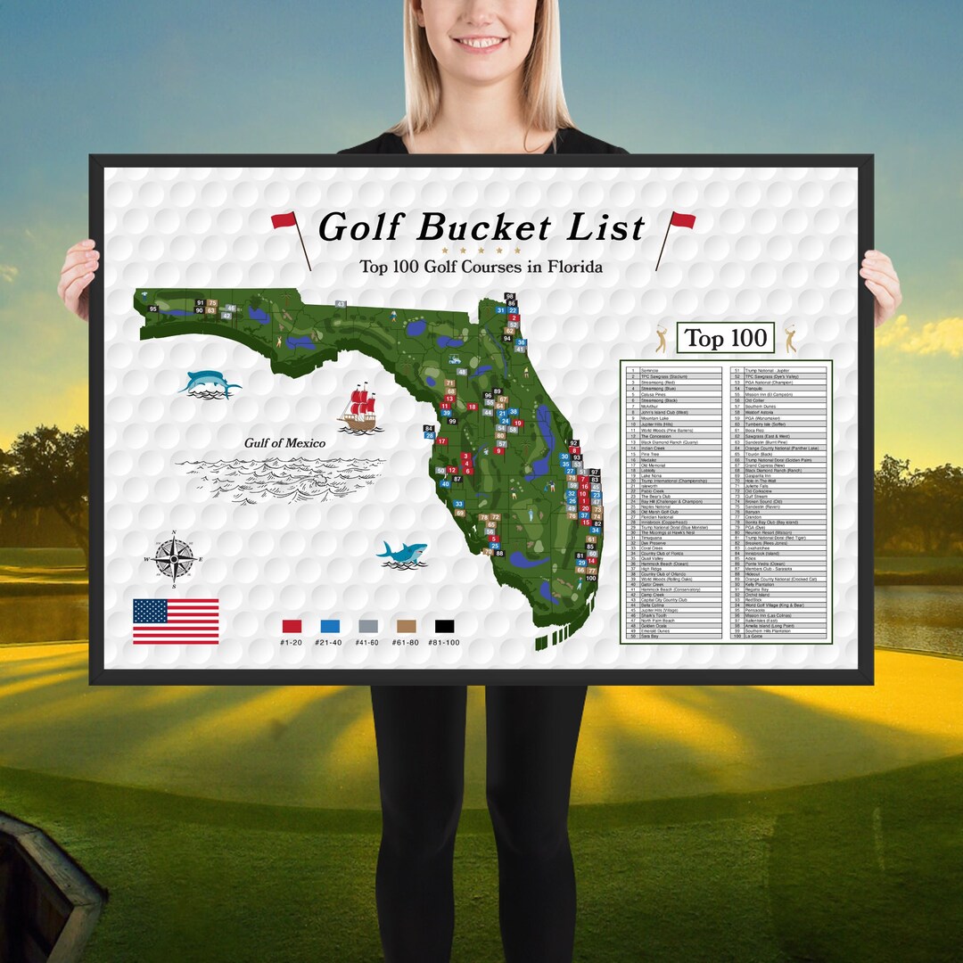 Florida Golf Bucket List Map Framed Print Top 100 Florida Etsy