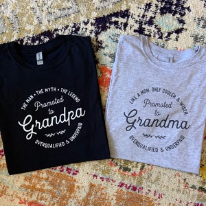 Promoted to Grandpa and Grandma Matching Tshirts, Gift for New Grandparents, Pregnancy Announcement to Grandma and Grandpa, Baby Reveal image 4