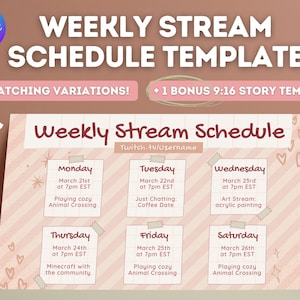Aesthetic Bullet Journal Theme - Twitch YouTube Weekly Stream Schedule | Social Media | Editable Canva Template | Beige, Kawaii, Chill, Cozy