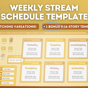Yellow Retro Lofi Twitch YouTube Weekly Stream Schedule | Social Media | Editable Canva Template | Cute Yellow Aesthetic, Cozy Lofi Windows