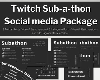 Twitch Subathon Social Media Package | Twitch Event Minimal Social Package | Twitter and Instagram Posts & Stories | Minimal Canva Template