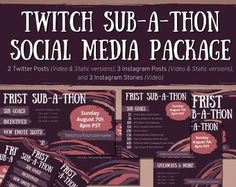 Twitch Subathon Social Media Package | Twitch Event Social Package | Twitter and Instagram Posts & Stories | Editable Canva Template