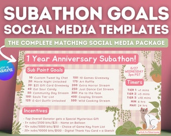Cute Plant Cozy Theme -  Twitch Subathon Social Media Package | Twitch Event Social Package | Stream Subathon | Pink Cottagecore, Cat, Chill