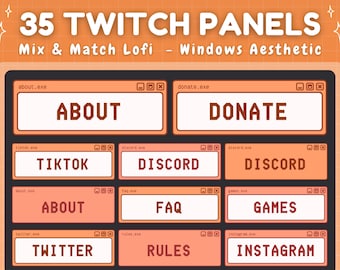 35 Twitch Panels - Orange Retro Lofi Windows Aesthetic - Twitch Panels Orange - Twitch Panels Retro Computer Y2K - Retro Orange Aesthetic