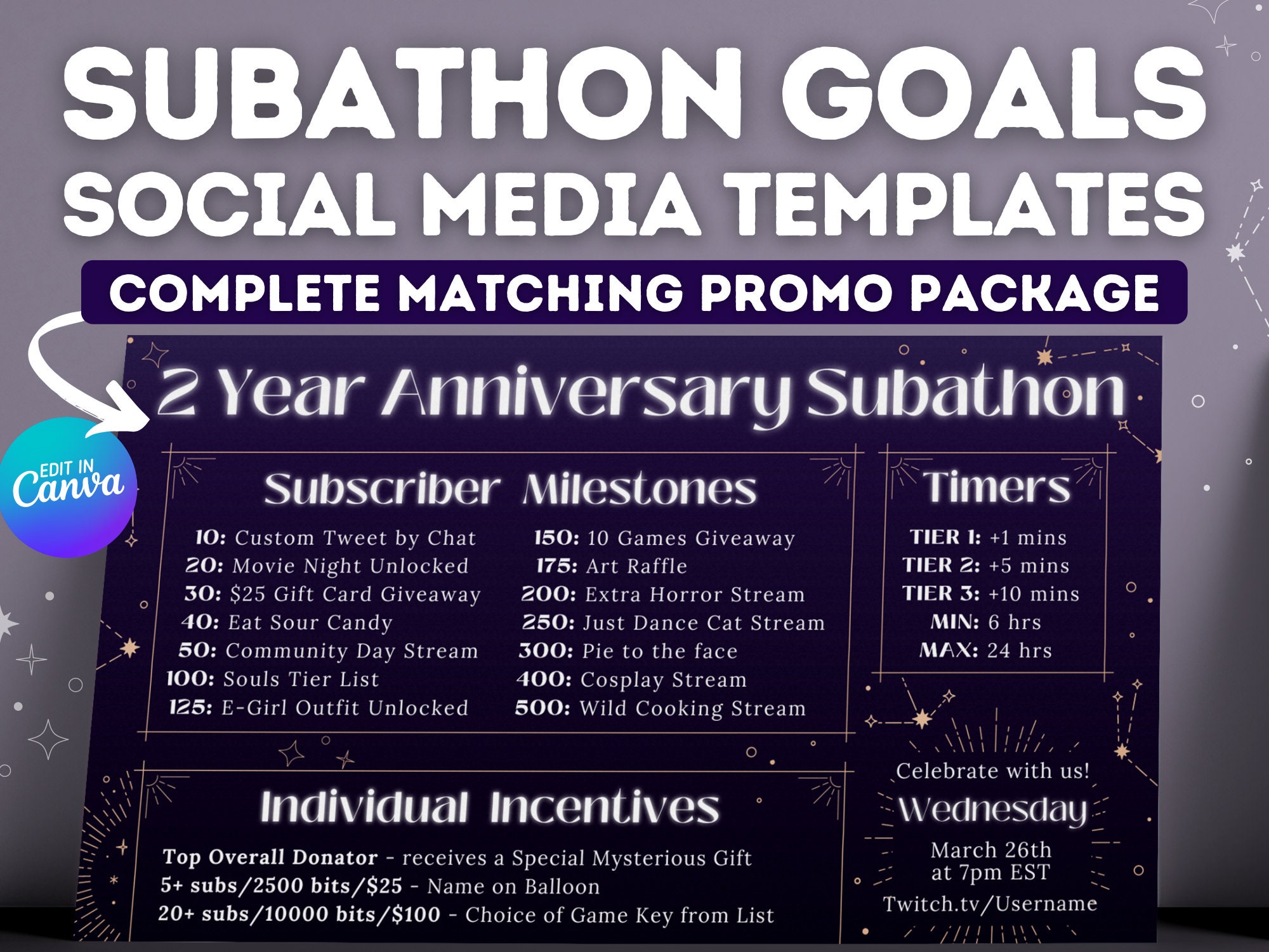 Twitch Subathon Social Media Package Twitch Event Minimal 