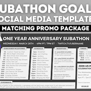 Twitch Subathon Social Media Package | Twitch Event Minimal Social Package | Black & White | Stream Subathon | Night, Simple, Stylish, cute