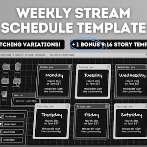 Dark Retro Lofi Twitch YouTube Weekly Stream Schedule | Social Media | Editable Canva Template | Black & White Aesthetic, Cozy Lofi Windows