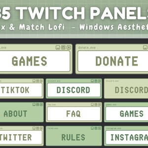 35 Twitch Panels - Green Retro Lofi Windows Aesthetic - Twitch Panels Green - Twitch Panels Retro Computer Y2K - Sage Green, Green Aesthetic