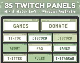 35 Twitch Panels - Green Retro Lofi Windows Aesthetic - Twitch Panels Green - Twitch Panels Retro Computer Y2K - Sage Green, Green Aesthetic