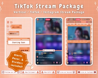Paquete de superposiciones para transmisiones de TikTok: naranja, retro, lofi, kawaii, ventanas verticales animadas, melocotón, año 2000