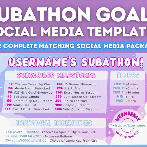 Starry Sky Subathon - Twitch Subathon Social Media Package | Twitch Event Social | Stream Subathon | Clouds, Stars, Purple, cute, Aesthetic