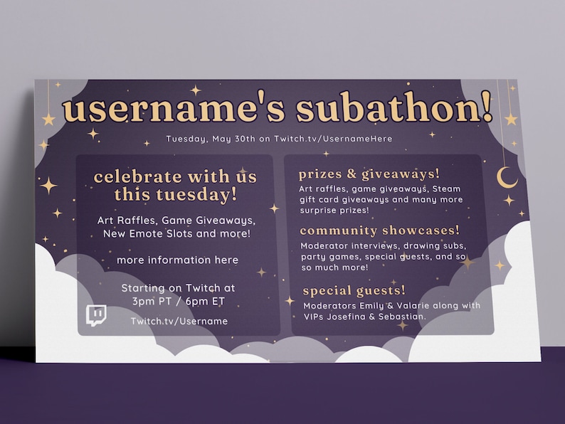 Dark Starry Night Sky Subathon - Twitch Subathon Social Media Package ...