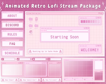 Twitch Overlay Stream Package Pink Retro Lofi Cute Kawaii Aesthetic - Animated Twitch Overlay Lofi Twitch Overlay Pink Windows Alerts Panels