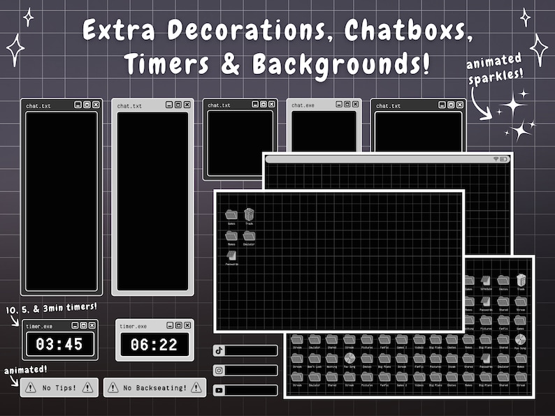 Twitch Overlay Stream Paket - Dark Retro Lofi Schwarz & Weiß Ästhetik - Animiertes Twitch Overlay Lofi Twitch Overlay für Windows-Warnungen Bild 6