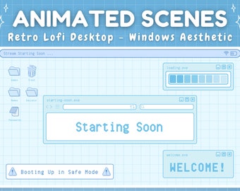 Animated Twitch Screens - Blue Retro Lofi Windows Aesthetic - Starting Soon, Be Right Back, Stream Ending Scene Kawaii Light Blue Lofi Y2K