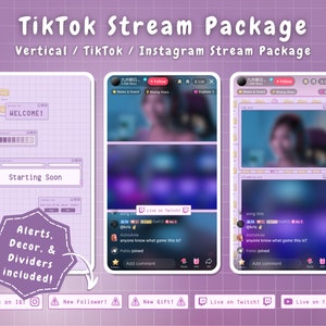 Pacote de sobreposição de fluxo TikTok - Roxo Retro Lofi Kawaii Estético - Sobreposição vertical animada Lofi Roxo TikTok Live Overlay Roxo fofo