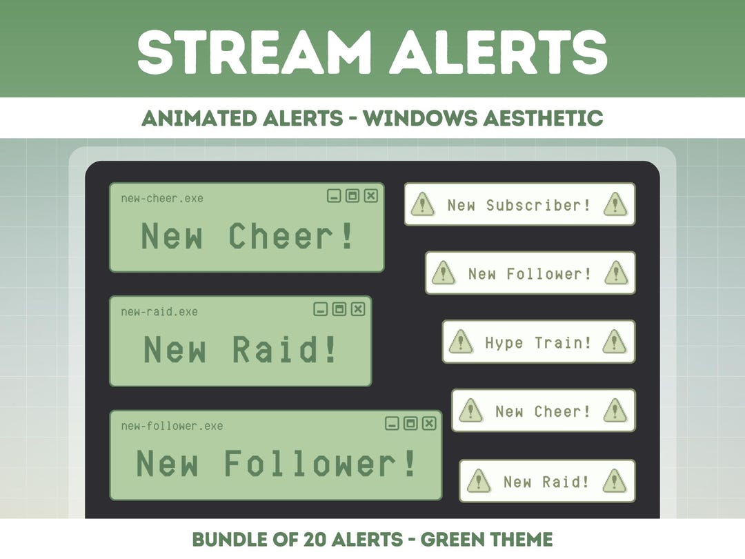 Animated Stream Alerts - Green Retro Lofi Windows Aesthetic - Twitch ...