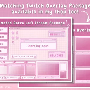 Puede incluir: Paquete de superposici&oacute;n de transmisi&oacute;n Twitch retro lo-fi animado con un esquema de color rosa y blanco. La superposici&oacute;n incluye una pantalla de inicio, una pantalla de bienvenida y una variedad de otras pantallas para diferentes prop&oacute;sitos. La superposici&oacute;n tambi&eacute;n incluye una variedad de elementos animados, como un cursor en movimiento y una notificaci&oacute;n parpadeante.