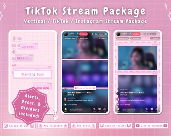 TikTok Stream Overlay Package - Pink Retro Lofi Kawaii Aesthetic  - Animated Vertical Overlay Lofi Pink TikTok Live Overlay Light Pink Cute