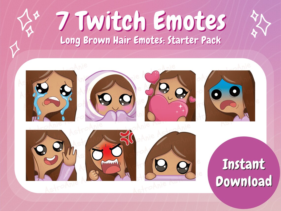 Twitch Emote Pack Brown Hair Stream Emotes Twitch Emotes - Etsy