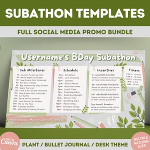 Pflanzen Lofi Schreibtisch Twitch Subathon Social Media Paket | Twitch Event Stream Subathon | Gewächshaus, niedliche grüne Blätter Lofi Schreibtischästhetik