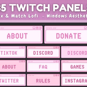 35 Twitch Panels - Pink Retro Lofi Windows Aesthetic - Twitch Panels Pink - Twitch Panels Retro Computer - Y2K - Cozy Pastel Pink