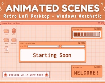 Animated Twitch Screens - Orange Retro Lofi Windows Aesthetic - Starting Soon, Be Right Back, Stream Ending Scene - Cozy Orange Lofi