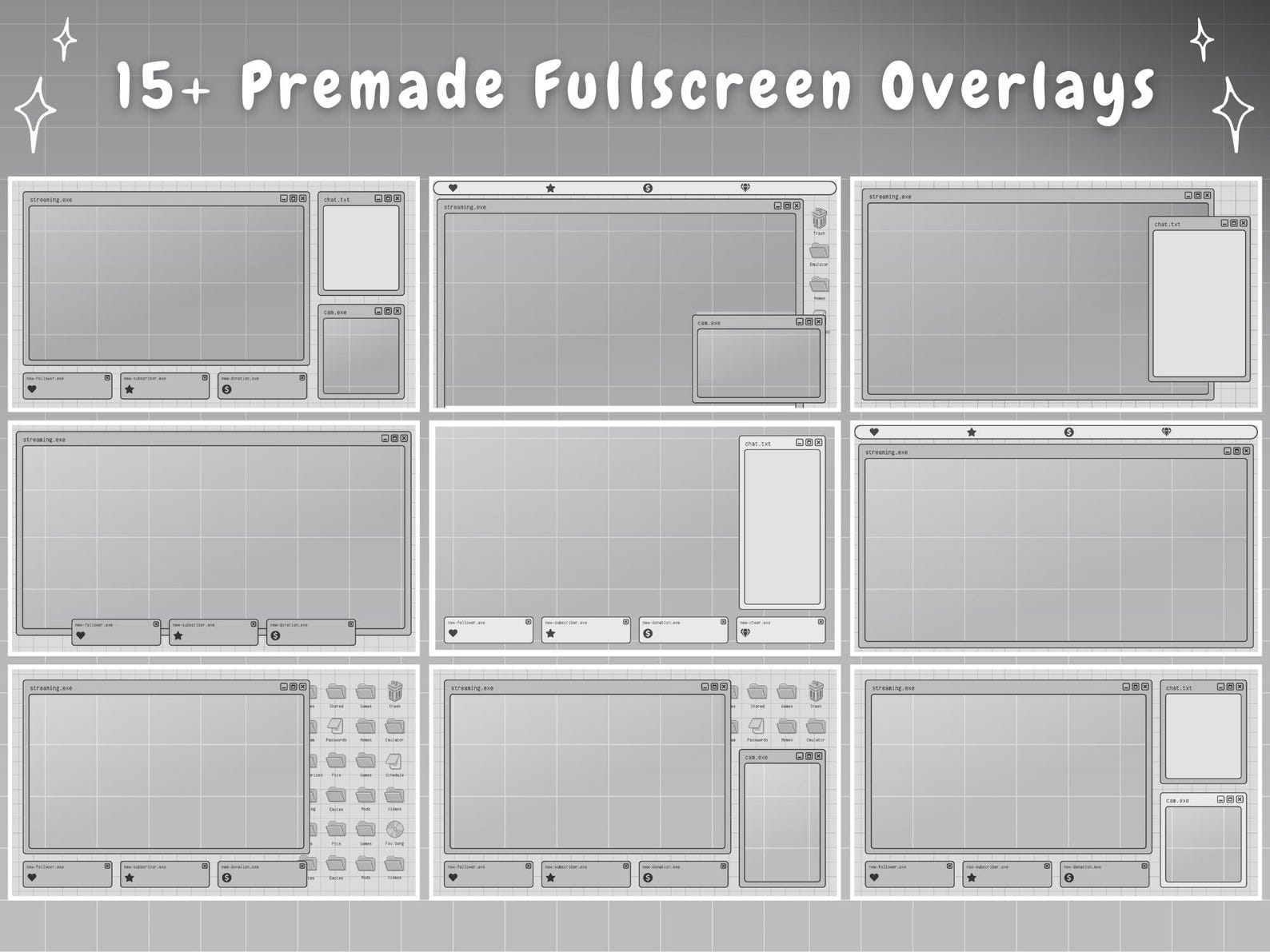 Twitch Overlay Stream Package - Grey Retro Lofi PC UI Aesthetic ...